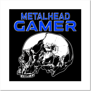 Metalhead Gamer Side Skull Blue Posters and Art